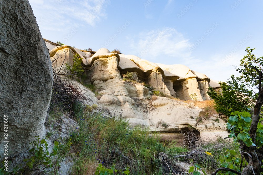 rocks in gorge near Goreme town in Cappadocia