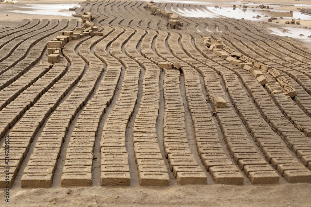 Fototapeta premium Brick Manufacturing factory located in rural India.