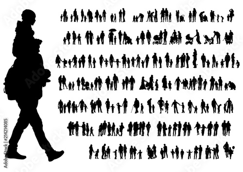 Families with child walking on white background