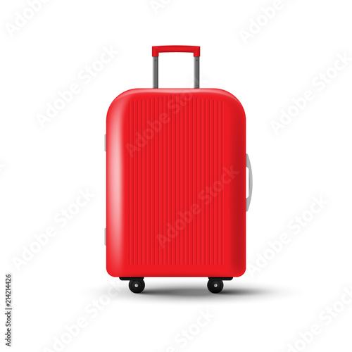 Travel suitcase with wheels isolated on white background. Vector illustration.