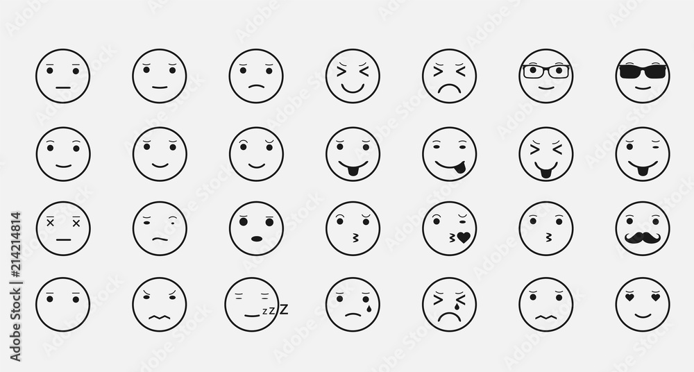 Smiley faces icons. Set of emoticons. Set of emoji isolated on white background. Vector illustration. Smiley faces icons. Set of emoticons. Set of emoji isolated on white background. Vector illustration.