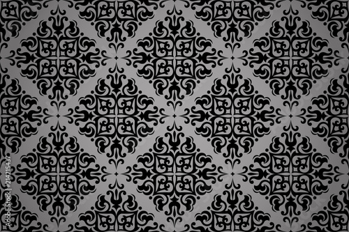 Wallpaper in the style of Baroque. Seamless vector background. Black floral ornament. Graphic pattern for fabric, wallpaper, packaging. Ornate Damask flower ornament