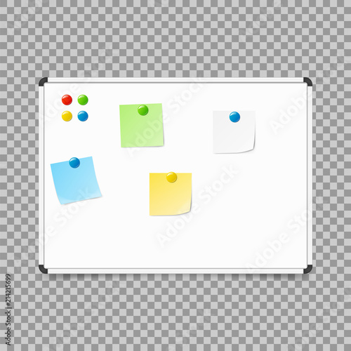 Empty whiteboard. magnetic board isolated on transparent background. Vector illustration.