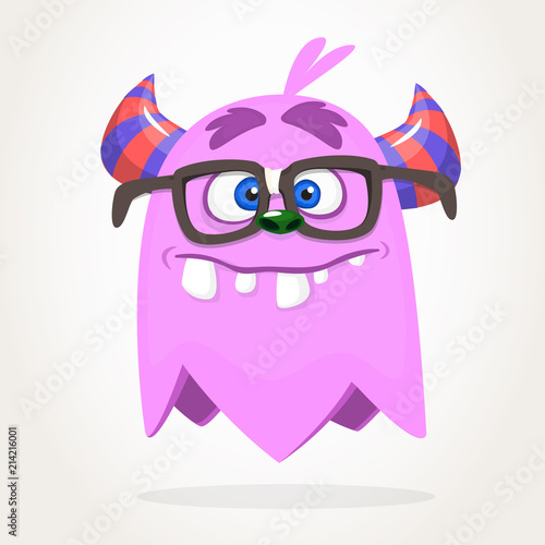 Silly cool cartoon monster wearing eyeglasses. Vector Halloween character