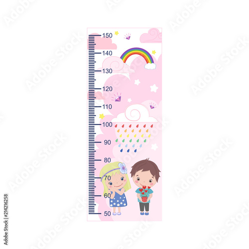 Meter growth, cute kids, children's height measurements . Vector illustration.