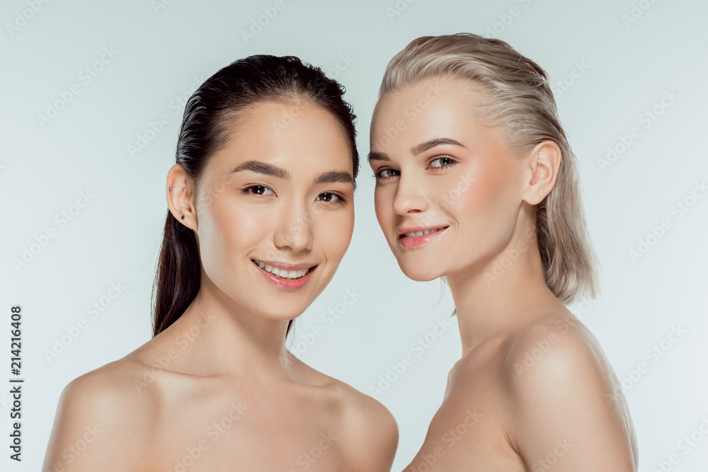 beautiful naked multicultural girls, isolated on grey, natural beauty beautiful naked multicultural girls, isolated on grey, natural beauty