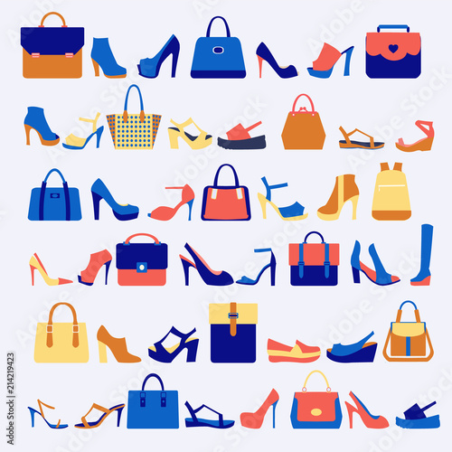 Set icons of fashion bags and shoes