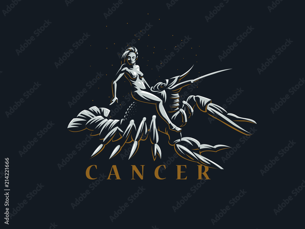 Sign of the zodiac Cancer. A woman riding a crawfish. Vector illustration. Sign of the zodiac Cancer. A woman riding a crawfish. Vector illustration.