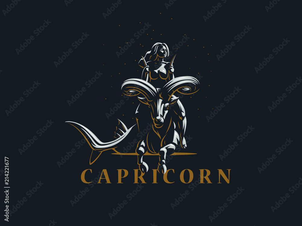 Sign of the zodiac Capricorn. A woman riding a horse in Capricorn. Vector illustration.