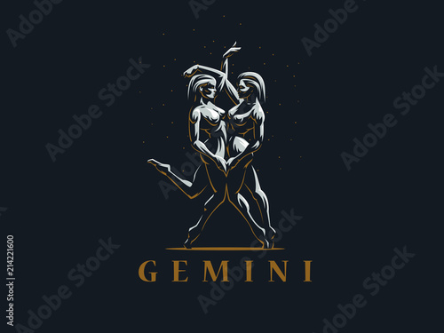 Gemini. Two girls are twins. Vector illustration.