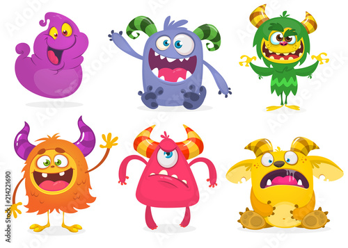 Cute cartoon Monsters. Vector set of cartoon monsters  ghost  goblin  bigfoot yeti  troll and alien and gremlin. Halloween characters isolated