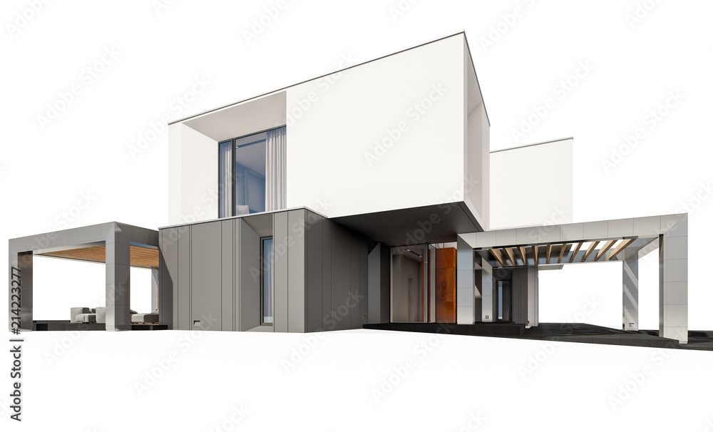 3d rendering of modern house isolated on white. 3d rendering of modern house isolated on white.