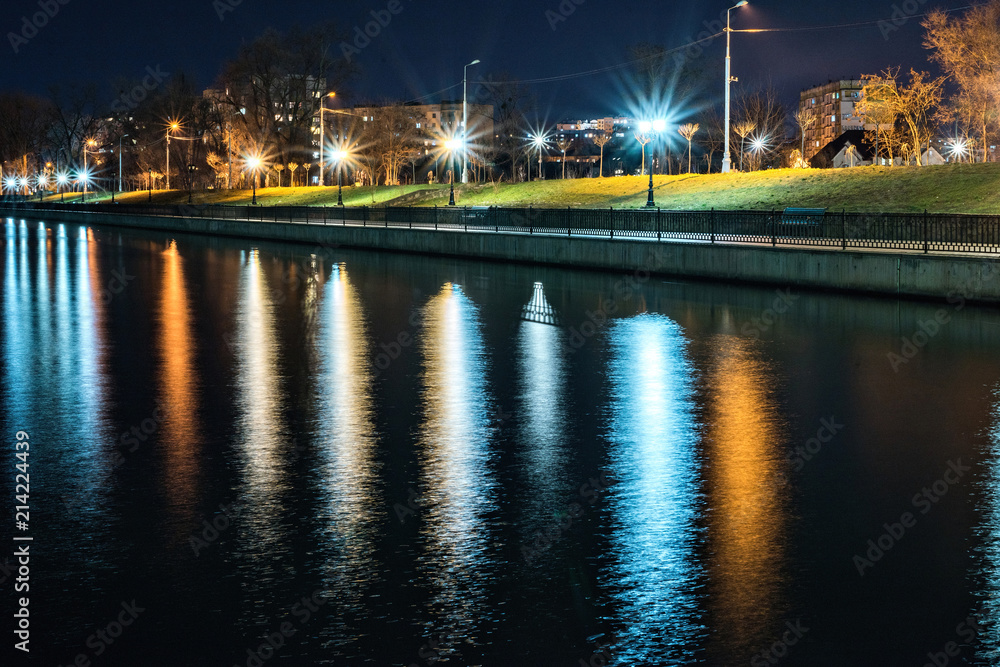 Long exposure shot of Valea Morilor lake at night