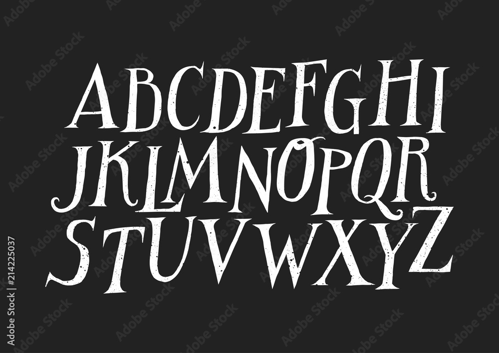 Vector uppercase alphabet. Handwritten letters with serifs and contrast.