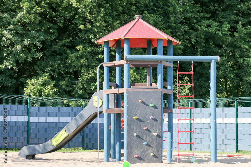 Climbing tower with slide or play equipment for children