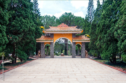 Entrance gate of Truc Lam Temple in the park   Dalat Vietnam