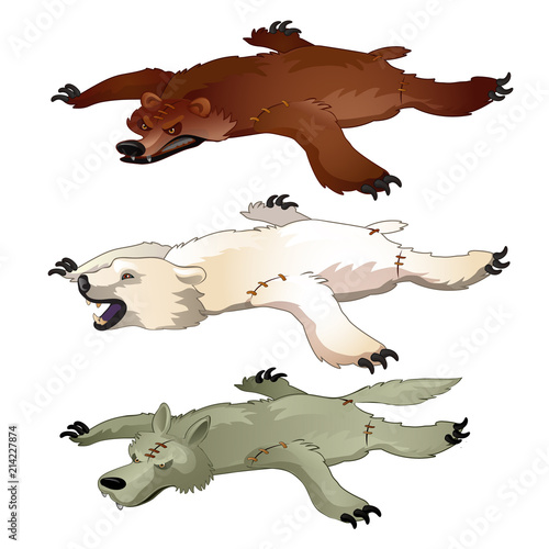 Set of bear and wolf animated skin isolated on white background. Vector illustration.