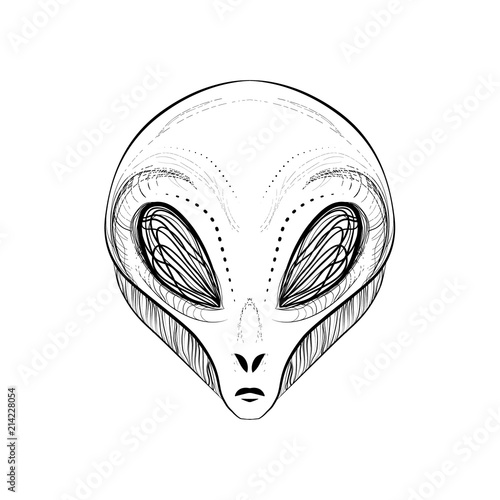 Alien head - vector illustration. The intergalactic kidnapper alien tattoo. International World Day of UFO. Logo stylish art. Used for sticker, poster, banner, web, t-shirt print.