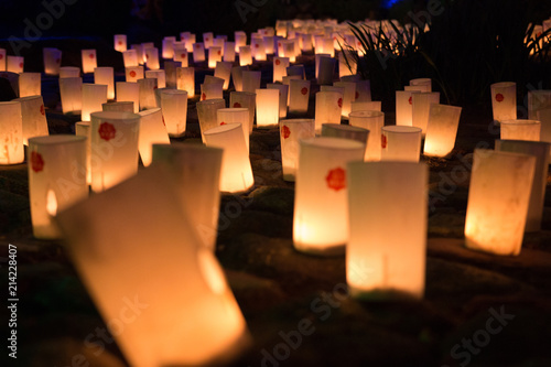 Japanese candles on a rock path