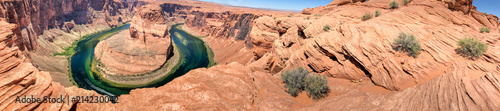 Panoramic view of Horseshoe Bend in summer season, Page, Arizona