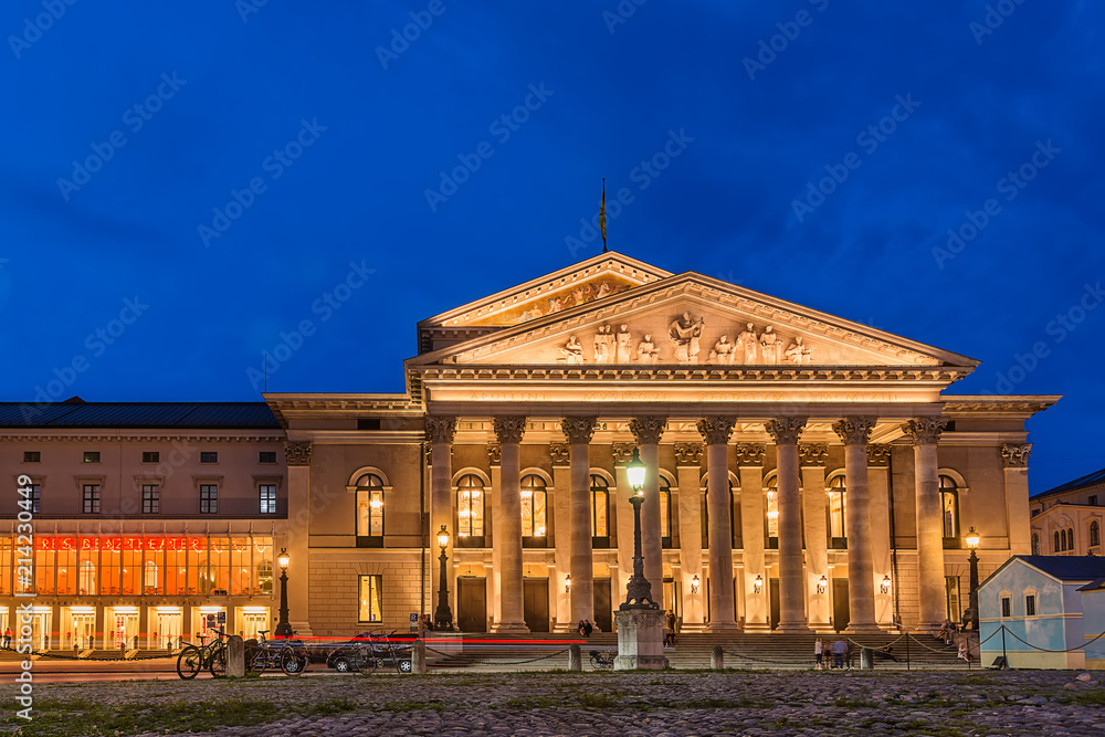 Munich, Germany June 09, 2018: The historic national theater in Munich, Germany, at night 