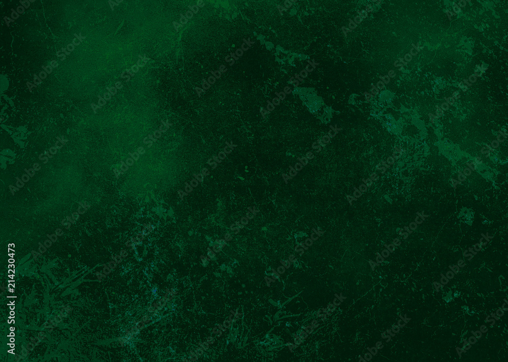 Dark green abstract textured background texture to the point with spots of paint. Blank background design banner.
