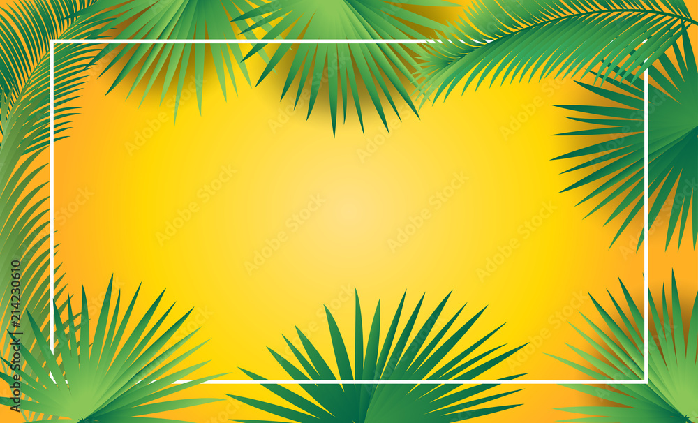 Sukkot and Rosh Hashanah green palm tree leaves frame tropical background for greeting card, wallpaper, Sikkah, Jewish Holiday decoration banner.