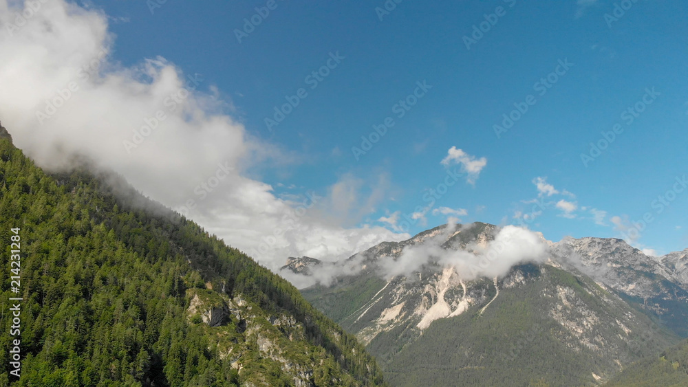 Panoramic aerial view of beautiful alpin mountains scenario