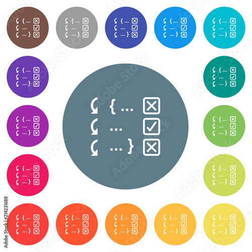 Debugging program flat white icons on round color backgrounds