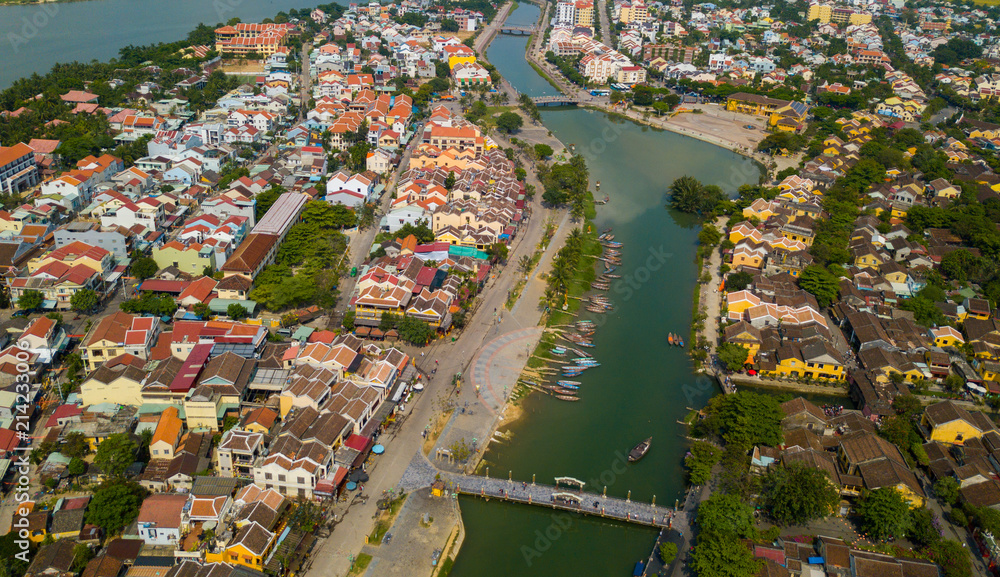 Hoi An, Vietnam : Panorama Aerial view of Hoi An ancient town, UNESCO world heritage, at Quang Nam province. Vietnam. Hoi An is one of the most popular destinations in Vietnam
