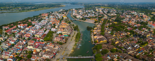 Fototapeta Naklejka Na Ścianę i Meble -  Hoi An, Vietnam : Panorama Aerial view of Hoi An ancient town, UNESCO world heritage, at Quang Nam province. Vietnam. Hoi An is one of the most popular destinations in Vietnam