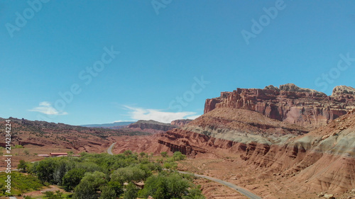 Aerial view of beautiful canyon with red mountains