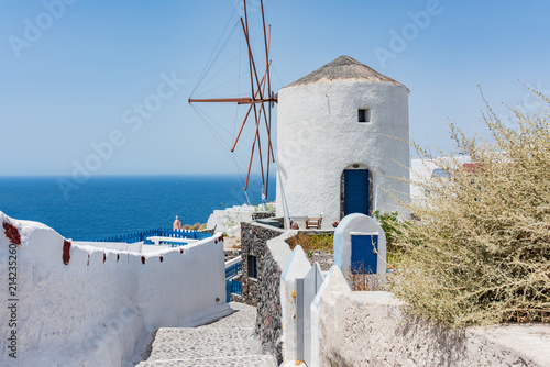 Windmill on top of Oia village at Santorini, Greece