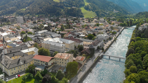 Lienz, Austria. Aerial view of beautiful alpin mountain town