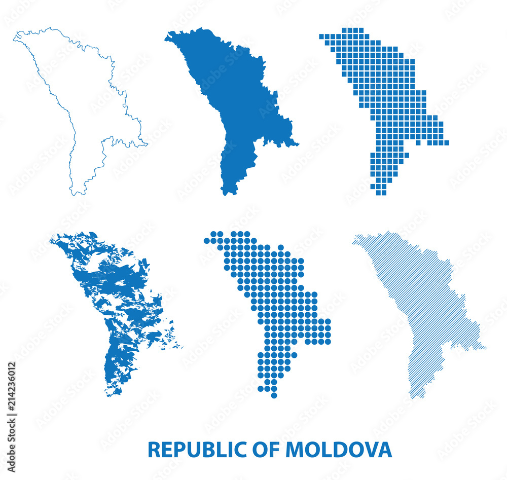 map Republic of Moldova - vector set of silhouettes in different patterns map Republic of Moldova - vector set of silhouettes in different patterns