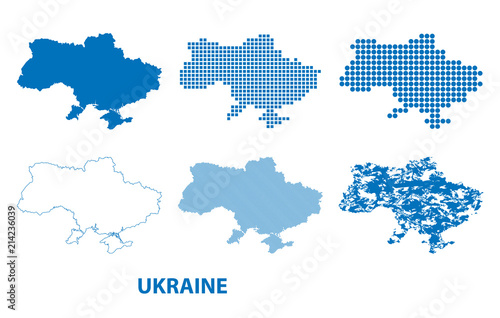 map of Ukraine - vector set of silhouettes in different patterns