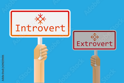 Hand holding introvert and extrovert sign.