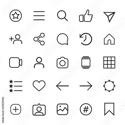 Set of internet linear icons for social media