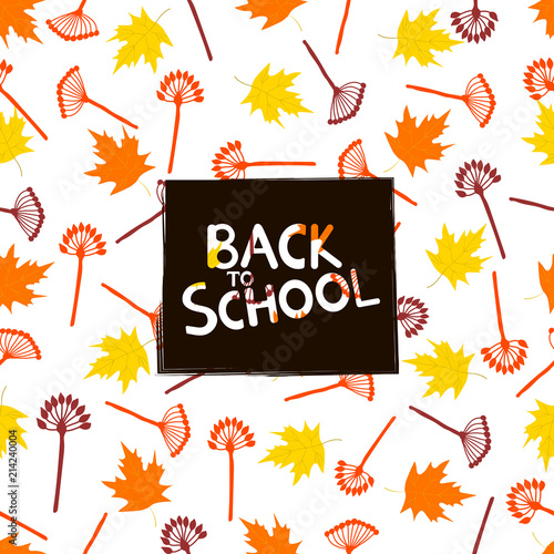 Back to school background with colorful maple leaves and branches.
