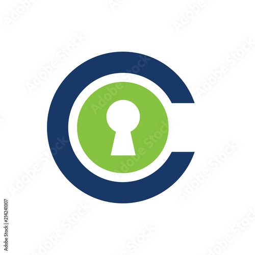 Letter C With Key Hole, Logo or Icon Template, Initial Alphabet C With Lock Symbol, Vector Logo Design