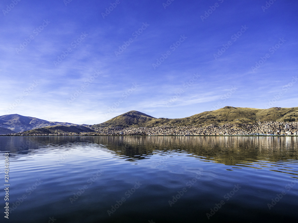 Peaceful scenery at Lake Titicaca Peru