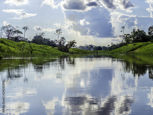 Obraz na płótnie Scenic picture of Amazon river reflecting dramatic sky and clouds w salonie