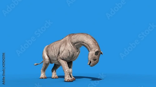 Paraceratherium Dinosaurs Attacks Dies Blue Screen 3D Renderings Animations photo