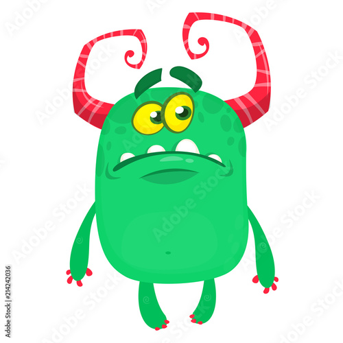 Cute grumpy cartoon monster. Vector illustration of monster upset sad emotion