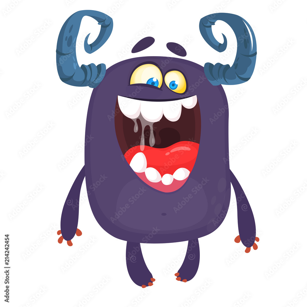 Naklejka premium Funny cartoon monster. Vector Halloween black monster. Big set of cartoon monsters