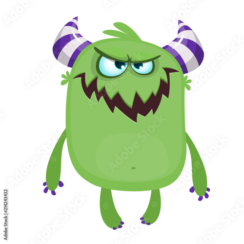 Angry cartoon green monster screaming. Yelling angry monster expression. Halloween vector illustration