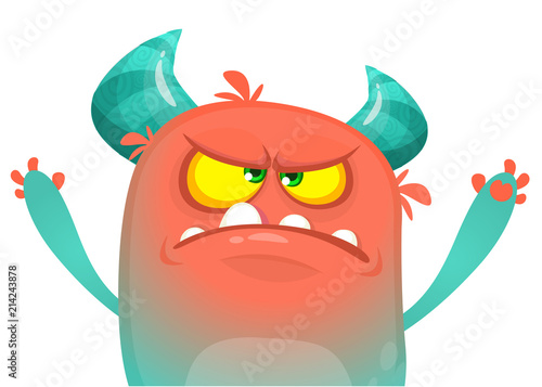 Cartoon monster with scary expression face. Vector character