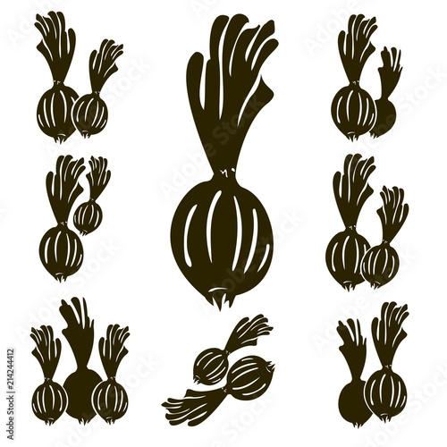 Set of black silhouettes of onions - different variants compositions of two and three bows