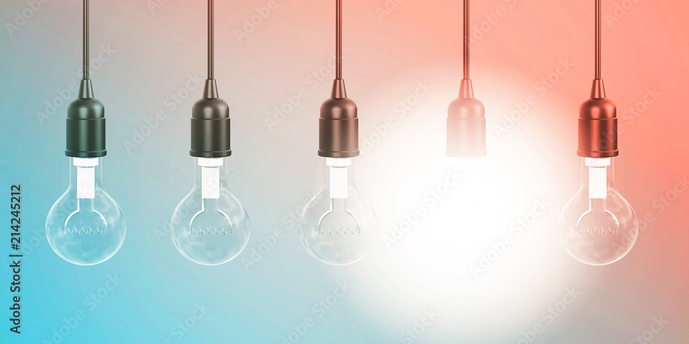 Row of Hanging Lightbulbs - obrazy, fototapety, plakaty 