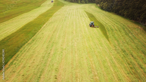 tractor at work aerial view shot from drone